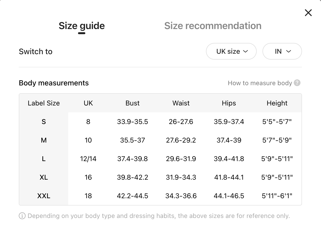 Size Chart Image