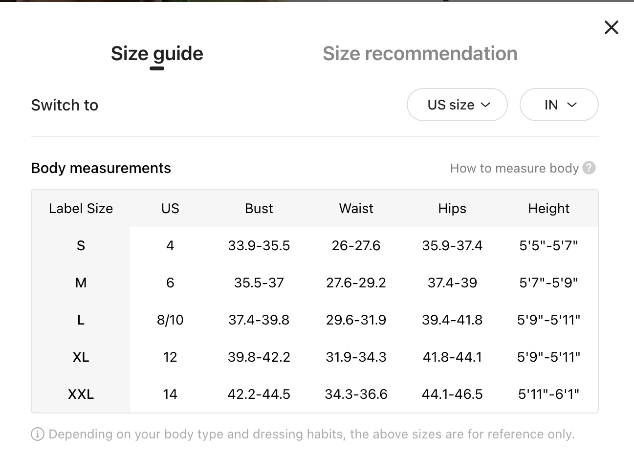 Size Chart Image